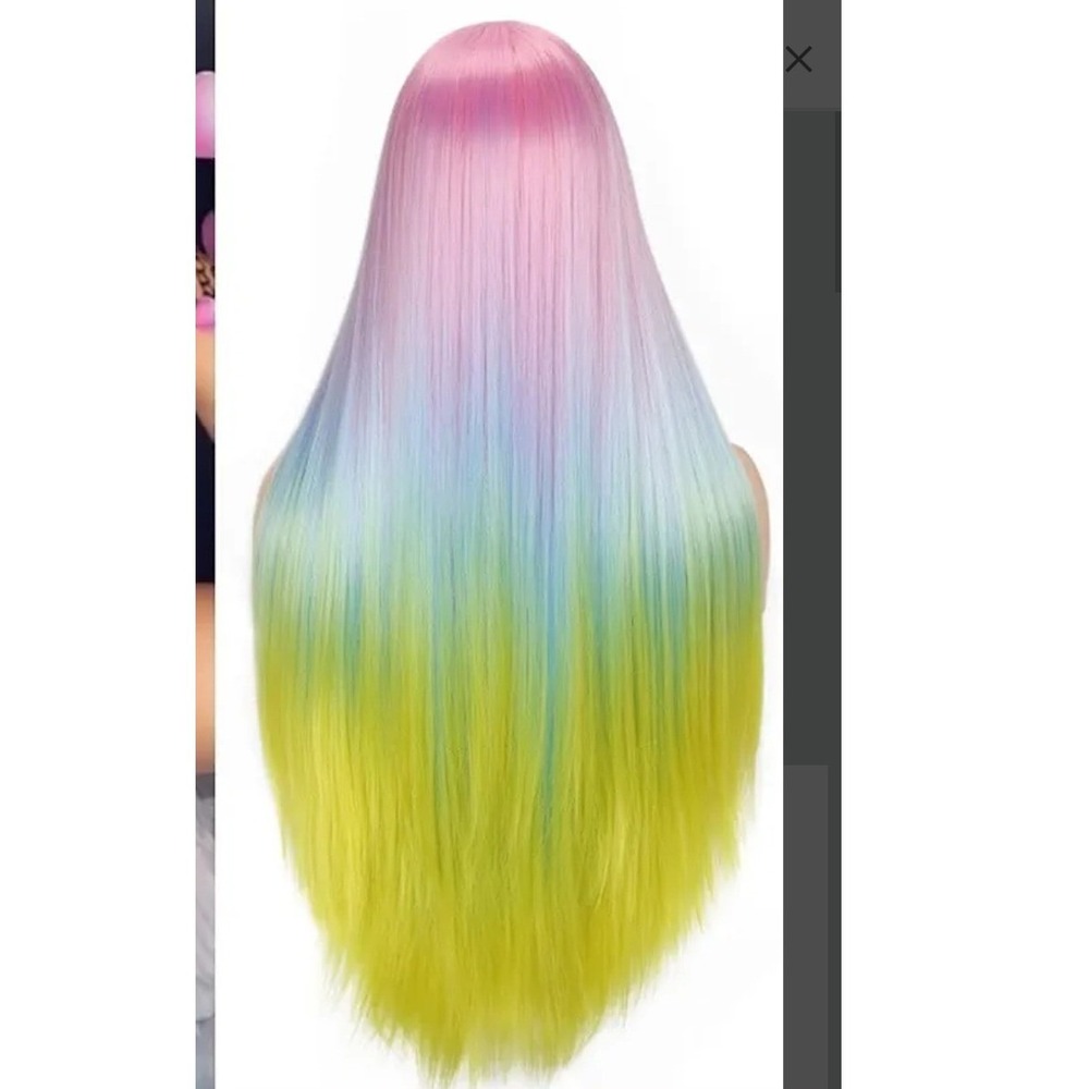 Mermaid Long Ombre Synthetic Wig Pink Blue Yellow Rainbow Straight Cosplay Rave